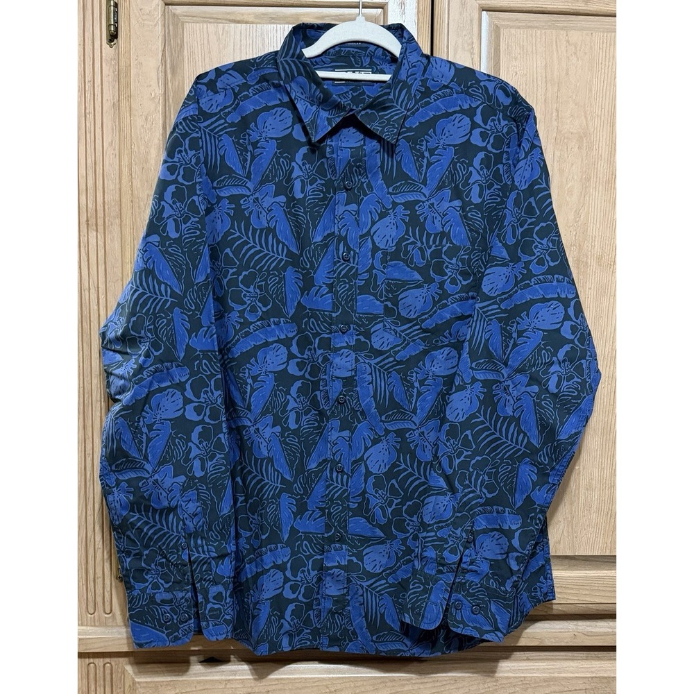 Rye By Hawker Rye Shirt Mens XL Blue Tropical Floral Long Sleeve Button Down